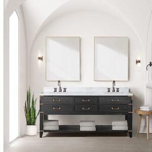 Bell+Modern Woodhaven 72 in W x 22 in D Black Oak Double Bath Vanity and Carrara Marble Top