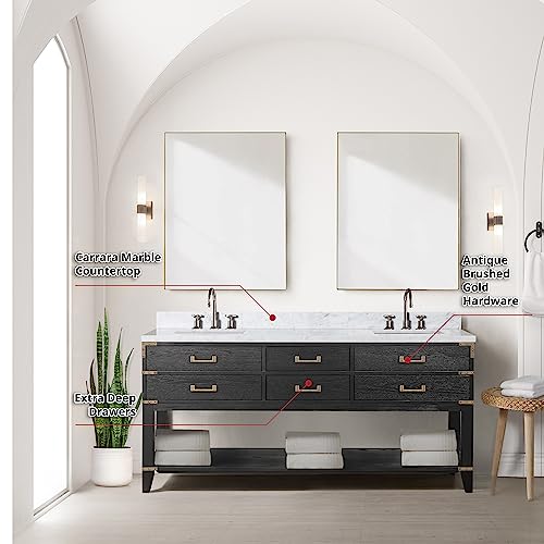 Bell+Modern Woodhaven 72 in W x 22 in D Black Oak Double Bath Vanity and Carrara Marble Top