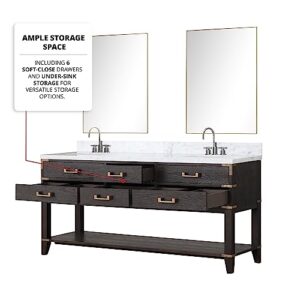 Bell+Modern Woodhaven 72 in W x 22 in D Black Oak Double Bath Vanity and Carrara Marble Top