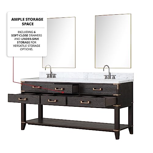 Bell+Modern Woodhaven 72 in W x 22 in D Black Oak Double Bath Vanity and Carrara Marble Top