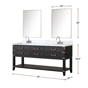 Bell+Modern Woodhaven 72 in W x 22 in D Black Oak Double Bath Vanity and Carrara Marble Top