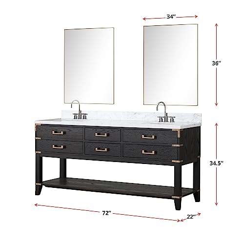 Bell+Modern Woodhaven 72 in W x 22 in D Black Oak Double Bath Vanity and Carrara Marble Top