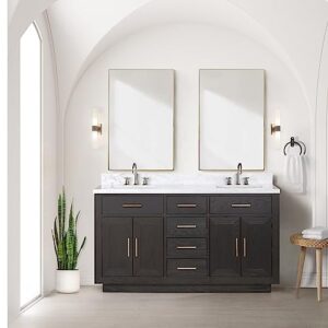 bell+modern shelter 60 in w x 22 in d brown oak double bath vanity and carrara marble top