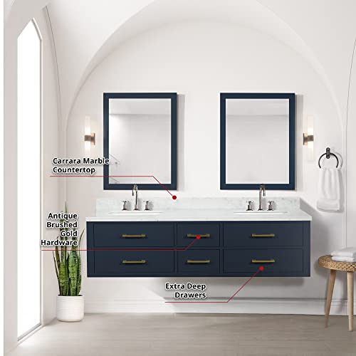 Bell+Modern Tuckerton 72 in W x 22 in D Blue Double Bath Vanity and Carrara Marble Top