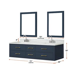 Bell+Modern Tuckerton 72 in W x 22 in D Blue Double Bath Vanity and Carrara Marble Top