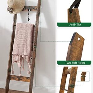 Hzuaneri Blanket Ladder - for Bedroom, Decorative Wood Quilt Rack with 4 Removable Hooks, 5-Tier Farmhouse Ladder Holder Organizer for Bathroom Living Room, Rustic Brown and Black 02101BBR