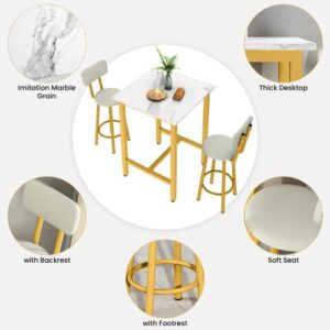 AWQM Table, 3-Piece Set, White & Gold