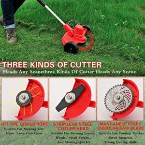 Brushless Electric Weed Wacker 57 Inch 750W Lightweight Push Brush Cutter 6A Battery Powered 9 Inch Metal Circular Saw Blade, 1 Straight Blade and 12 Inch Cutting Swath for Garden Yard Dense Weeds