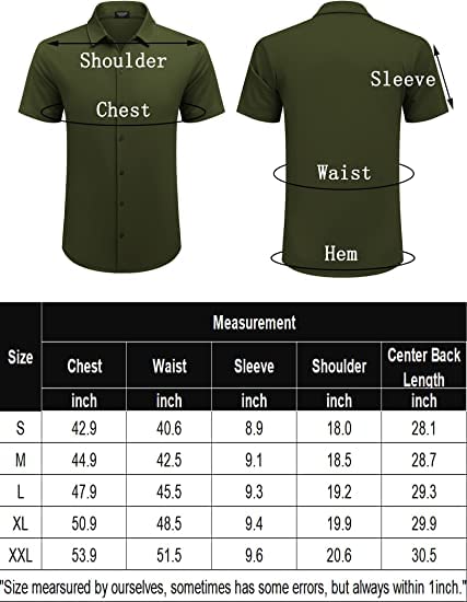 COOFANDY Mens Shirt Button Down Wrinkle Free Casual Stretch Dress, Light Green, Large, Short Sleeve