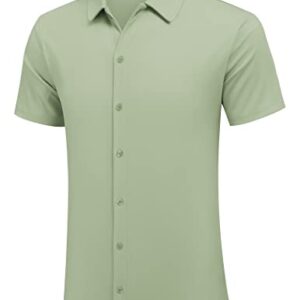 COOFANDY Mens Shirt Button Down Wrinkle Free Casual Stretch Dress, Light Green, Large, Short Sleeve