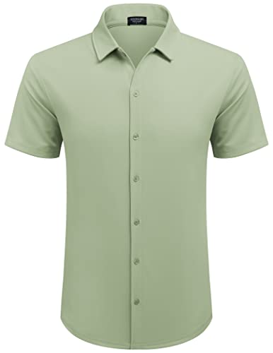 COOFANDY Mens Shirt Button Down Wrinkle Free Casual Stretch Dress, Light Green, Large, Short Sleeve