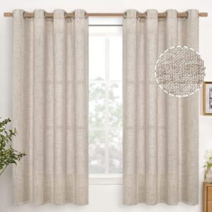youngstex natural linen curtains 63 inch length 2 panels burlap linen textured curtains with bronze grommet privacy light filtering window drapes for living room, 52 x 63 inch