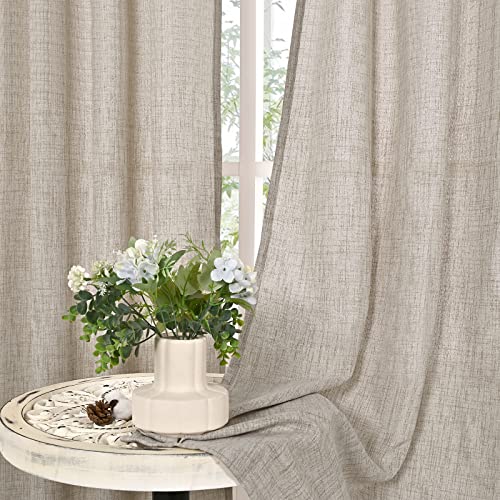 YoungsTex Natural Linen Curtains 63 Inch Length 2 Panels Burlap Linen Textured Curtains with Bronze Grommet Privacy Light Filtering Window Drapes for Living Room, 52 X 63 Inch