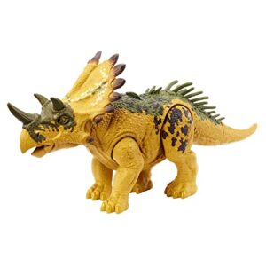 jurassic world dinosaur toys with roar sound & attack action, wild roar posable figures, physical & connected digital play