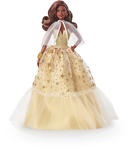 2023 Holiday Barbie Doll, Seasonal Collector Gift, Barbie Signature, Golden Gown and Displayable Packaging, Dark Brown Hair