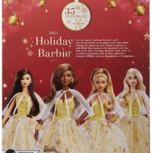 2023 Holiday Barbie Doll, Seasonal Collector Gift, Barbie Signature, Golden Gown and Displayable Packaging, Dark Brown Hair