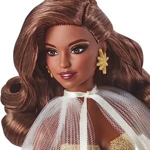 2023 Holiday Barbie Doll, Seasonal Collector Gift, Barbie Signature, Golden Gown and Displayable Packaging, Dark Brown Hair