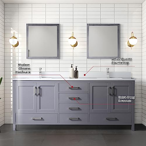 Bell+Modern Big Sur 80 in. W x 22 in. D Dark Grey Double Bath Vanity and White Quartz Top