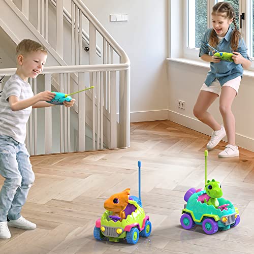 MindSprout Dino Chasers Set of 2 Remote Control Car for Toddler, Kids Toys Age 2 3 4 5, Boys & Girls Birthday Gift, Dinosaur Toy 2-4, LED Lights & Music