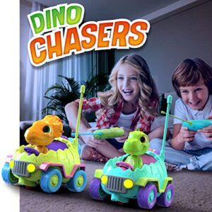 MindSprout Dino Chasers Set of 2 Remote Control Car for Toddler, Kids Toys Age 2 3 4 5, Boys & Girls Birthday Gift, Dinosaur Toy 2-4, LED Lights & Music