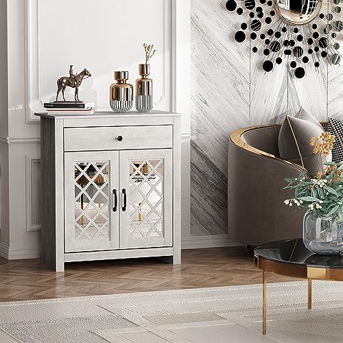 Galano Millicent Accent Cabinet Drawer, Sideboard, Storage Buffet with Doors, Multifuctional Cupboard for Living Room, Entryway, Kitchen, Adjustable Shelves, Dusty Grey Oak