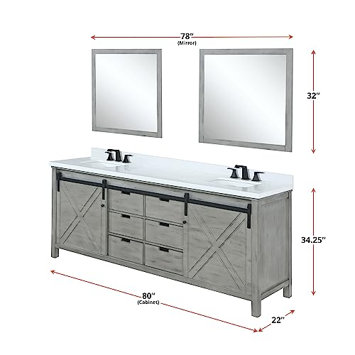 Bell+Modern Ketchum 80 inch Ash Grey Double Bath Vanity, Cultured Marble Countertop and 30 in Mirrors