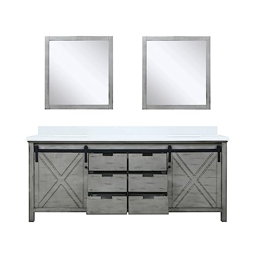 Bell+Modern Ketchum 80 inch Ash Grey Double Bath Vanity, Cultured Marble Countertop and 30 in Mirrors