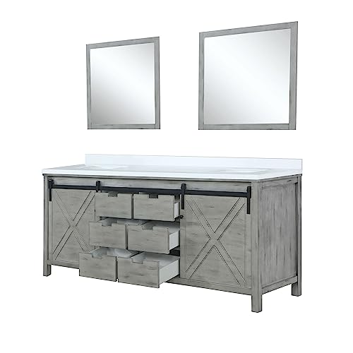 Bell+Modern Ketchum 80 inch Ash Grey Double Bath Vanity, Cultured Marble Countertop and 30 in Mirrors