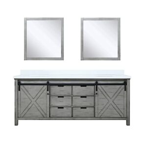 Bell+Modern Ketchum 80 inch Ash Grey Double Bath Vanity, Cultured Marble Countertop and 30 in Mirrors