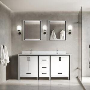 bell+modern augustine 72 in w x 22 in d white double bath vanity and white quartz top