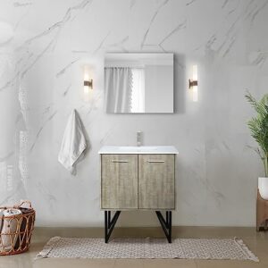 bell+modern fairfield 30 in w x 20 in d rustic acacia bath vanity, cultured marble top and 28 in mirror