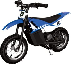 razor mx125 dirt rocket electric-powered dirt bike with authentic motocross dirt bike geometry, rear-wheel drive,100-watt, high-torque, chain-driven motor, for kids 7+