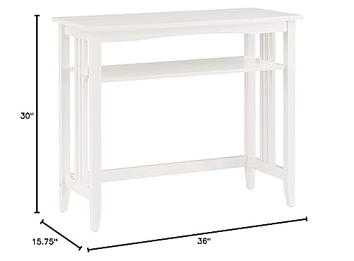 OSP Home Furnishings Sierra 36-Inch Foyer Table with Lower Storage Shelf and Mission Style Side Panels, White