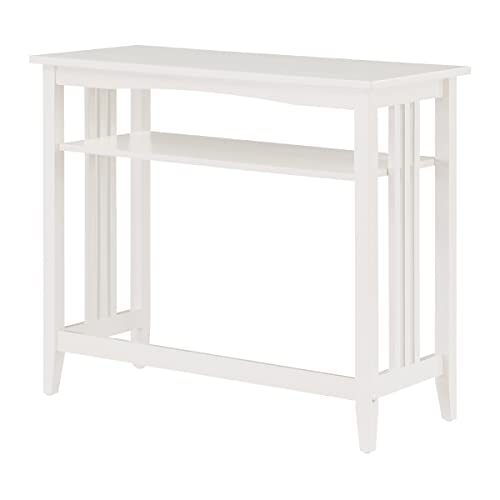 OSP Home Furnishings Sierra 36-Inch Foyer Table with Lower Storage Shelf and Mission Style Side Panels, White