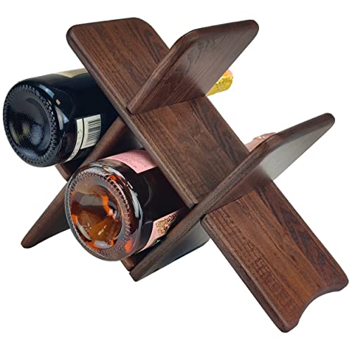 Wood Wine Rack, Wood Wine Storage Racks Countertop, 4 Bottle Wooden Stackable Wine Cellar Racks, Foldable Tabletop Free Standing Wine Bottle Stand Holder Display Shelf, Bar Cabinets 100% Ashwood