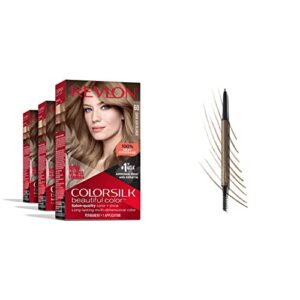 bundle of permanent hair color by revlon, blonde shades (pack of 3) + revlon colorstay micro eyebrow pencil with built in spoolie brush, 451 ash blonde (pack of 1)