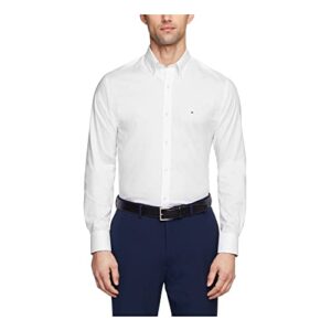 tommy hilfiger men's dress shirt slim fit stretch oxford, white, 16.5" neck 34"-35" sleeve