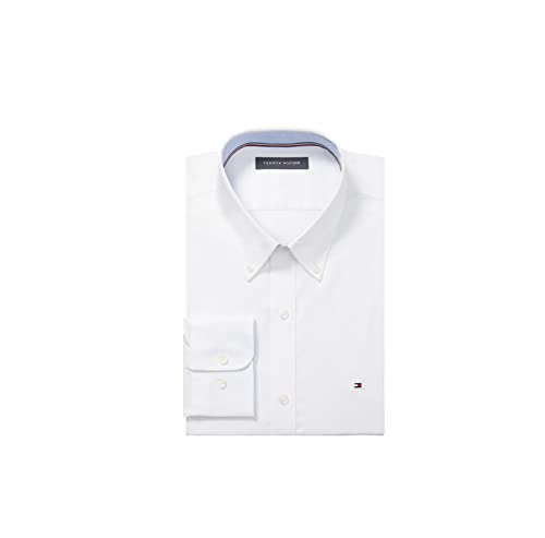 Tommy Hilfiger Men's Dress Shirt Slim Fit Stretch Oxford, White, 16.5" Neck 34"-35" Sleeve