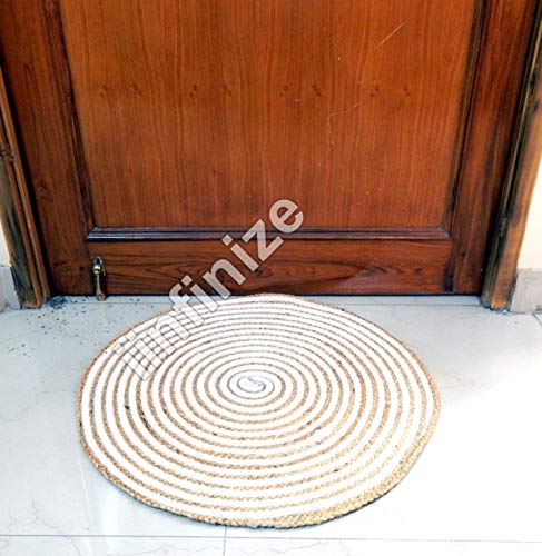 iinfinize Comforts Jute Round Floor Rug/Fancy Door mats Natural Be Wild Handwoven Jute Rug, Carpet for Bedroom Living Room Dining Room Jute 24"