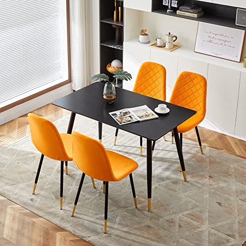 Homedot 5 Pieces Dining Room Set for 4, Modern Dining Table Elegant Velvet Kitchen Chair High-Back Dining Chair with Sturdy Metal Legs for Kitchen,Dining,Living Room