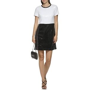 karl lagerfeld paris women's stretch sequin color block sheath dress, black soft white, large