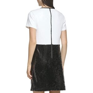 Karl Lagerfeld Paris Women's Stretch Sequin Color Block Sheath Dress, Black Soft White, Large