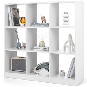 tangkula 9 cube bookshelf, freestanding 3 tier open bookcase, modern cube storage organizer with anti-toppling device, multipurpose wood display shelf for living room study home office (white, 9 cube)