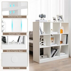 Tangkula 9 Cube Bookshelf, Freestanding 3 Tier Open Bookcase, Modern Cube Storage Organizer with Anti-toppling Device, Multipurpose Wood Display Shelf for Living Room Study Home Office (White, 9 Cube)