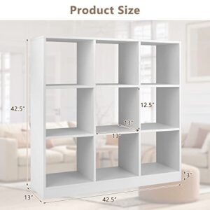 Tangkula 9 Cube Bookshelf, Freestanding 3 Tier Open Bookcase, Modern Cube Storage Organizer with Anti-toppling Device, Multipurpose Wood Display Shelf for Living Room Study Home Office (White, 9 Cube)