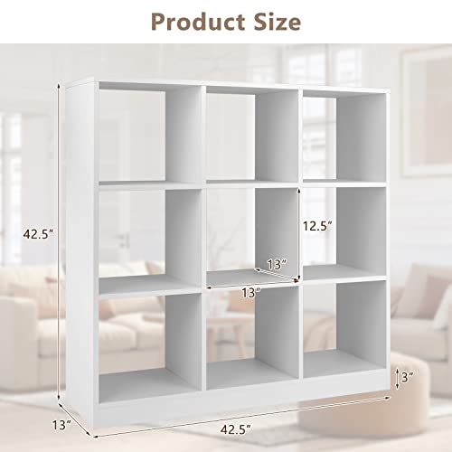 Tangkula 9 Cube Bookshelf, Freestanding 3 Tier Open Bookcase, Modern Cube Storage Organizer with Anti-toppling Device, Multipurpose Wood Display Shelf for Living Room Study Home Office (White, 9 Cube)