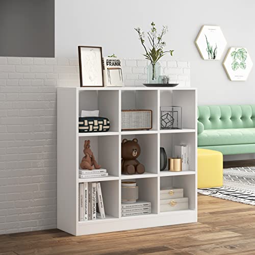 Tangkula 9 Cube Bookshelf, Freestanding 3 Tier Open Bookcase, Modern Cube Storage Organizer with Anti-toppling Device, Multipurpose Wood Display Shelf for Living Room Study Home Office (White, 9 Cube)