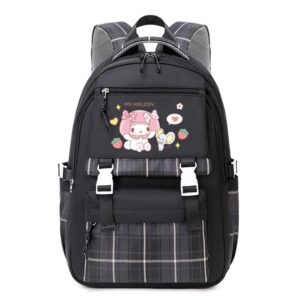 festa park kawaii backpack for girls boys, cute backpack kawaii school supplies purse aesthetic bookbag for hiking travel school bag (black)