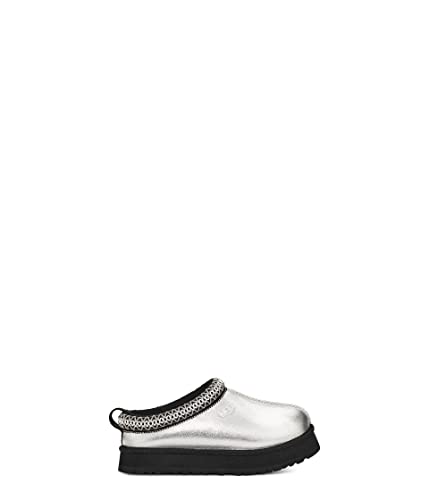 UGG Girls K TAZZ Leather Slipper, Silver Metallic, 4 Big Kid