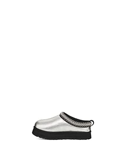 UGG Girls K TAZZ Leather Slipper, Silver Metallic, 4 Big Kid